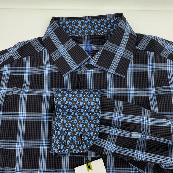 Robert Graham Shirt Men XS NEW Black Blue Plaid Long Sleeve Button Up Office